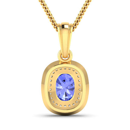 Colgante de oro amarillo de 14 quilates con tanzanita auténtica de 1,45 quilates y diamantes blancos