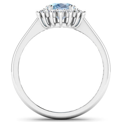 Anillo de oro blanco de 14K con aguamarina auténtica de 1,62 quilates y diamantes blancos