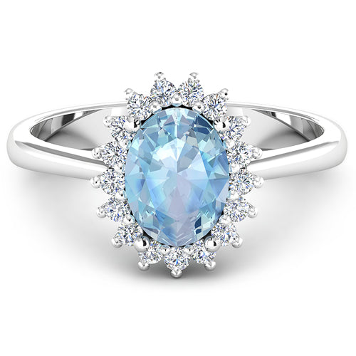 Anillo de oro blanco de 14K con aguamarina auténtica de 1,62 quilates y diamantes blancos