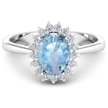 Anillo de oro blanco de 14K con aguamarina auténtica de 1,62 quilates y diamantes blancos