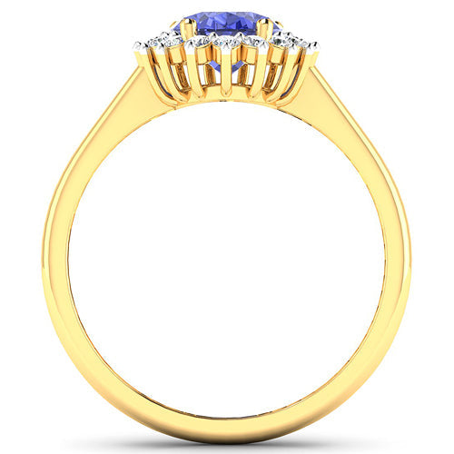 Anillo de Oro Amarillo de 14K con Tanzanita Genuina de 1,92 Quilates y Diamantes Blancos