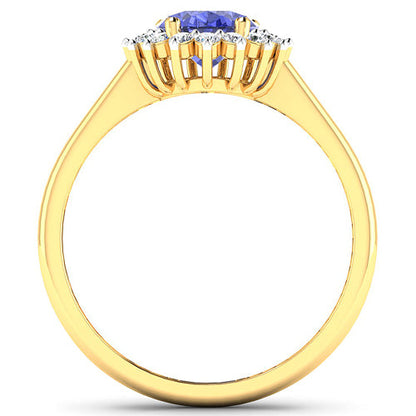 Anillo de Oro Amarillo de 14K con Tanzanita Genuina de 1,92 Quilates y Diamantes Blancos