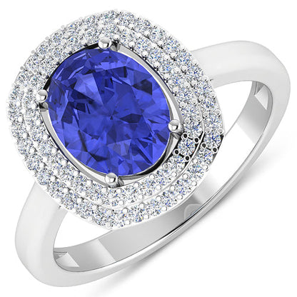 Anillo de oro blanco de 14K con tanzanita genuina de 2,02 quilates y diamantes blancos