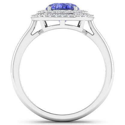 Anillo de oro blanco de 14K con tanzanita genuina de 2,02 quilates y diamantes blancos