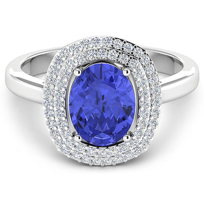 Anillo de oro blanco de 14K con tanzanita genuina de 2,02 quilates y diamantes blancos