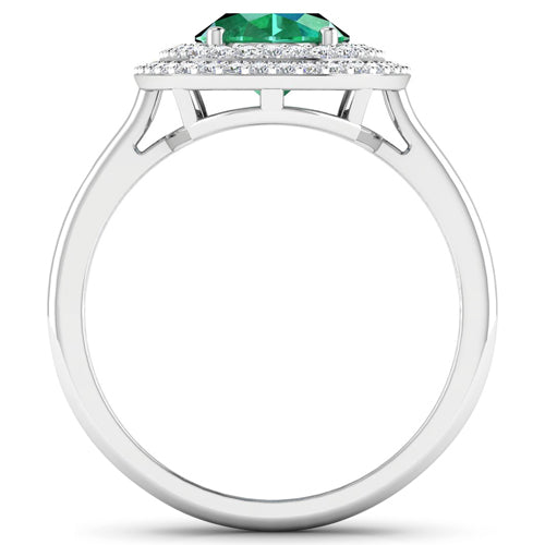 Anillo de oro blanco de 14K con esmeralda zambiana auténtica de 1,97 quilates y diamantes blancos