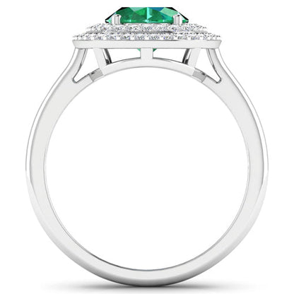 Anillo de oro blanco de 14K con esmeralda zambiana auténtica de 1,97 quilates y diamantes blancos