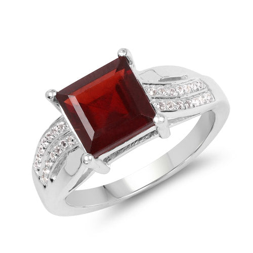 Anillo de plata de ley .925 con granate auténtico de 2.99 quilates y topacio blanco