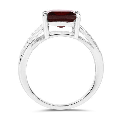 Anillo de plata de ley .925 con granate auténtico de 2.99 quilates y topacio blanco