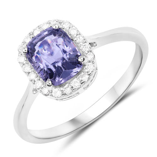 Anillo de oro blanco de 14K con espinela azul genuina de 1,83 quilates y diamantes blancos