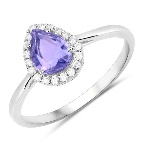 Anillo de oro blanco de 14K con zafiro rosa púrpura genuino de 1,23 quilates y diamante blanco