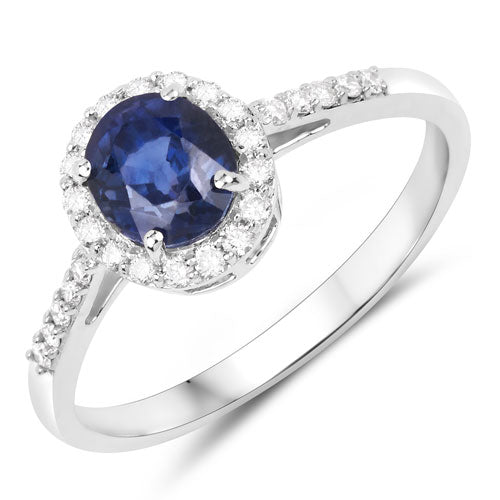 Anillo de oro blanco de 14K con zafiro azul violeta genuino de 1.60 quilates y diamante blanco
