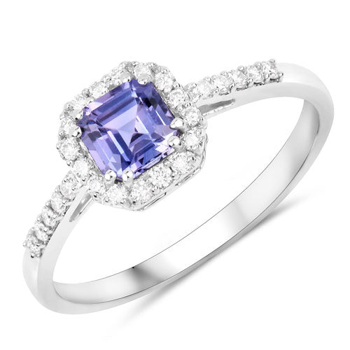 Anillo de Zafiro Rosa Púrpura Genuino de 0.96 Quilates y Diamantes Blancos en Oro Blanco de 14K