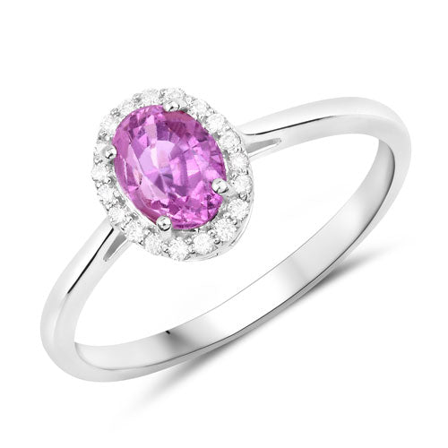 Anillo de oro blanco de 14K con zafiro rosa genuino de 1.83 quilates y diamantes blancos