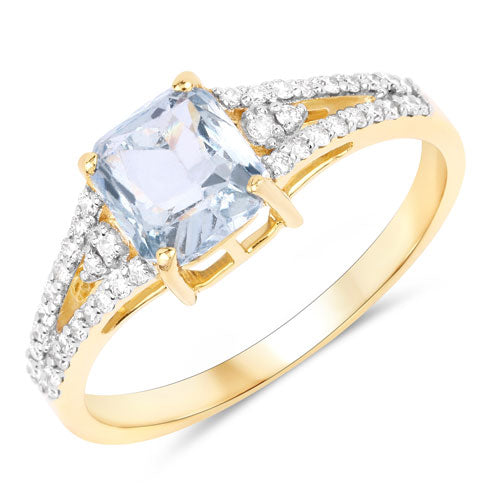 Anillo de oro amarillo de 14K con zafiro azul verdoso genuino de 1,62 quilates y diamantes blancos