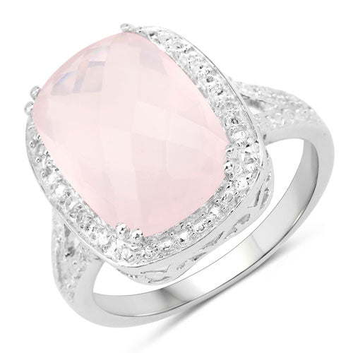 Anillo de plata de ley .925 con cuarzo rosa auténtico de 5,80 quilates
