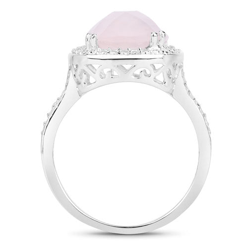 Anillo de plata de ley .925 con cuarzo rosa auténtico de 5,80 quilates