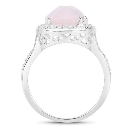 Anillo de plata de ley .925 con cuarzo rosa auténtico de 5,80 quilates