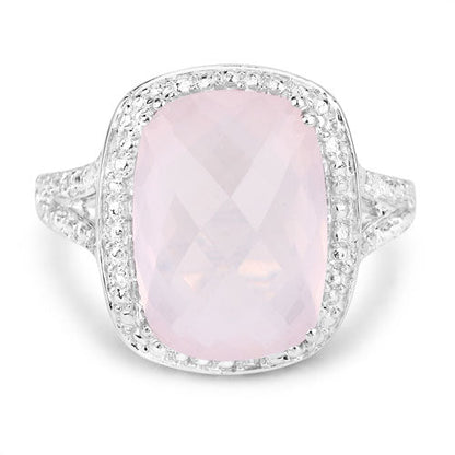 Anillo de plata de ley .925 con cuarzo rosa auténtico de 5,80 quilates