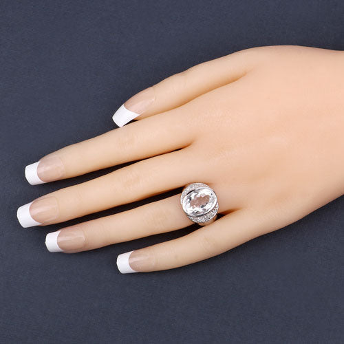 Anillo de plata de ley .925 con 5.38 quilates de cuarzo cristalino auténtico y diamantes blancos