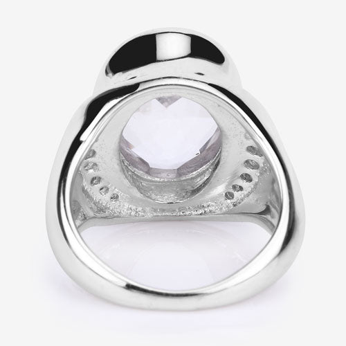 Anillo de plata de ley .925 con 5.38 quilates de cuarzo cristalino auténtico y diamantes blancos