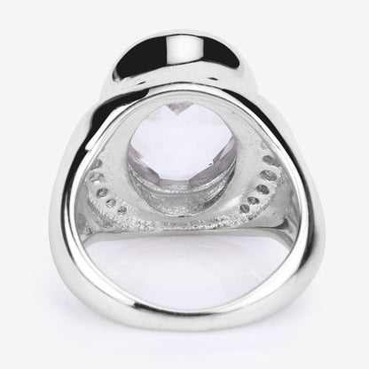 Anillo de plata de ley .925 con 5.38 quilates de cuarzo cristalino auténtico y diamantes blancos