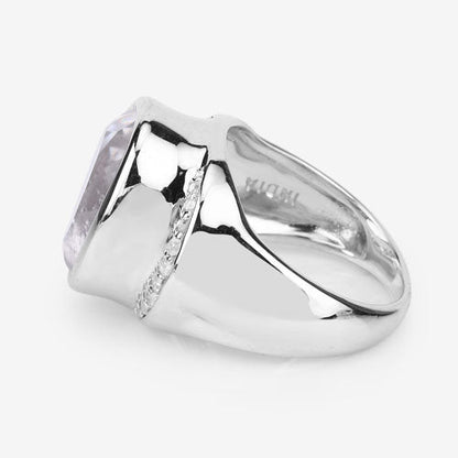 Anillo de plata de ley .925 con 5.38 quilates de cuarzo cristalino auténtico y diamantes blancos
