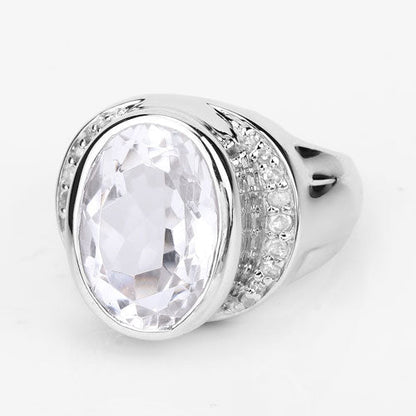 Anillo de plata de ley .925 con 5.38 quilates de cuarzo cristalino auténtico y diamantes blancos