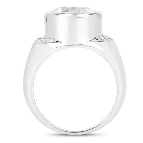 Anillo de plata de ley .925 con 5.38 quilates de cuarzo cristalino auténtico y diamantes blancos