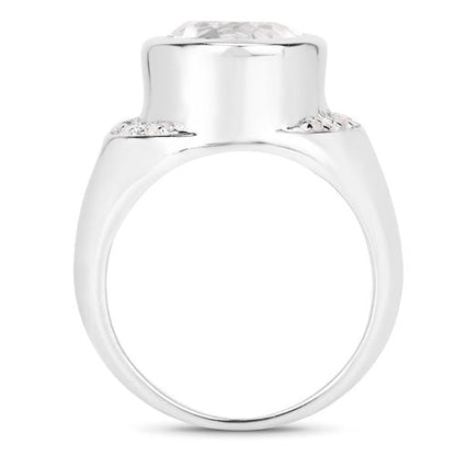 Anillo de plata de ley .925 con 5.38 quilates de cuarzo cristalino auténtico y diamantes blancos