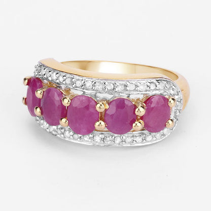 Anillo de plata de ley .925 con rubí genuino de 1.74 quilates y diamantes blancos