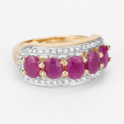 Anillo de plata de ley .925 con rubí genuino de 1.74 quilates y diamantes blancos