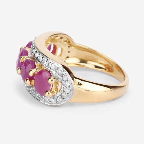 Anillo de plata de ley .925 con rubí genuino de 1.74 quilates y diamantes blancos