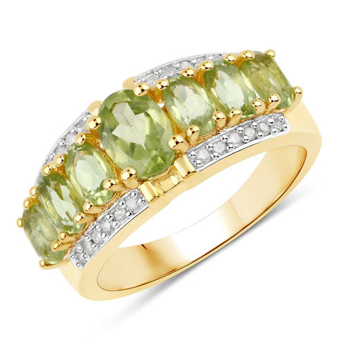 Anillo de plata de ley .925 con peridoto genuino de 2,34 quilates y diamantes blancos