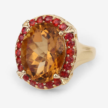Anillo de plata de ley .925 con citrino genuino de 9,38 quilates y zafiro naranja