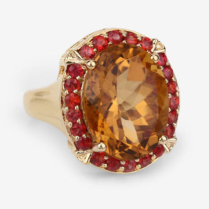 Anillo de plata de ley .925 con citrino genuino de 9,38 quilates y zafiro naranja