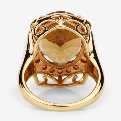 Anillo de plata de ley .925 con citrino genuino de 9,38 quilates y zafiro naranja