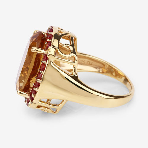 Anillo de plata de ley .925 con citrino genuino de 9,38 quilates y zafiro naranja