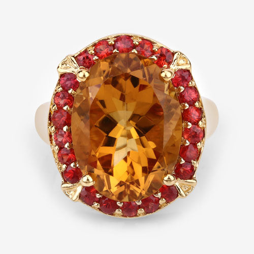 Anillo de plata de ley .925 con citrino genuino de 9,38 quilates y zafiro naranja