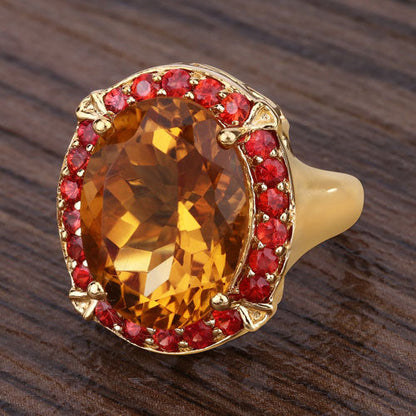 Anillo de plata de ley .925 con citrino genuino de 9,38 quilates y zafiro naranja