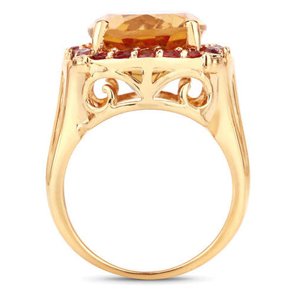 Anillo de plata de ley .925 con citrino genuino de 9,38 quilates y zafiro naranja