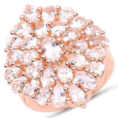 Anillo de plata de ley .925 chapado en oro rosa de 18K con morganita auténtica de 4,55 quilates