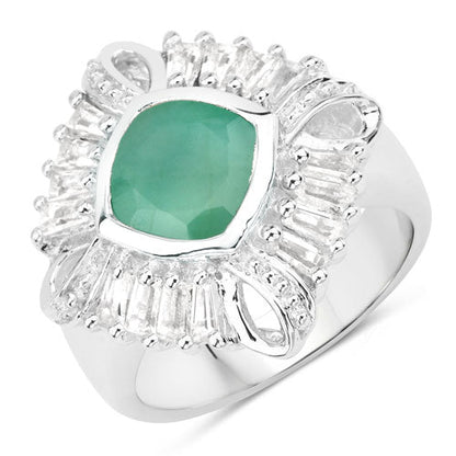 Anillo de plata de ley .925 con auténtica esmeralda de 2.57 quilates, topacio blanco y diamante blanco