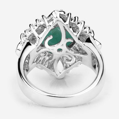 Anillo de plata de ley .925 con auténtica esmeralda de 2.57 quilates, topacio blanco y diamante blanco