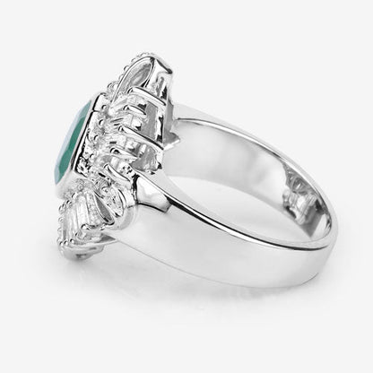 Anillo de plata de ley .925 con auténtica esmeralda de 2.57 quilates, topacio blanco y diamante blanco