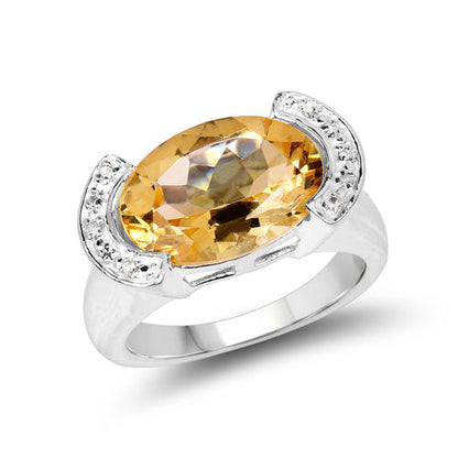 Anillo de plata de ley .925 con citrino genuino de 4.55 quilates y diamante blanco
