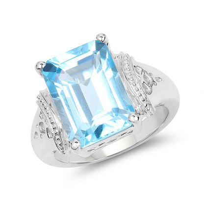 Anillo de plata esterlina .925 con topacio azul suizo auténtico de 8.89 quilates
