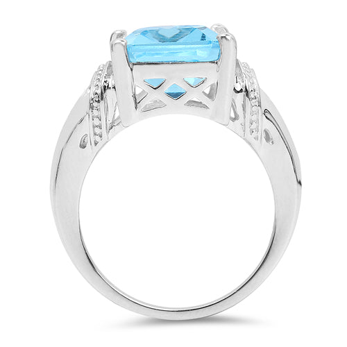 Anillo de plata esterlina .925 con topacio azul suizo auténtico de 8.89 quilates