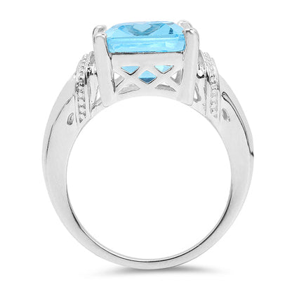 Anillo de plata esterlina .925 con topacio azul suizo auténtico de 8.89 quilates
