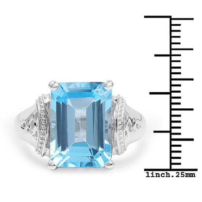Anillo de plata esterlina .925 con topacio azul suizo auténtico de 8.89 quilates